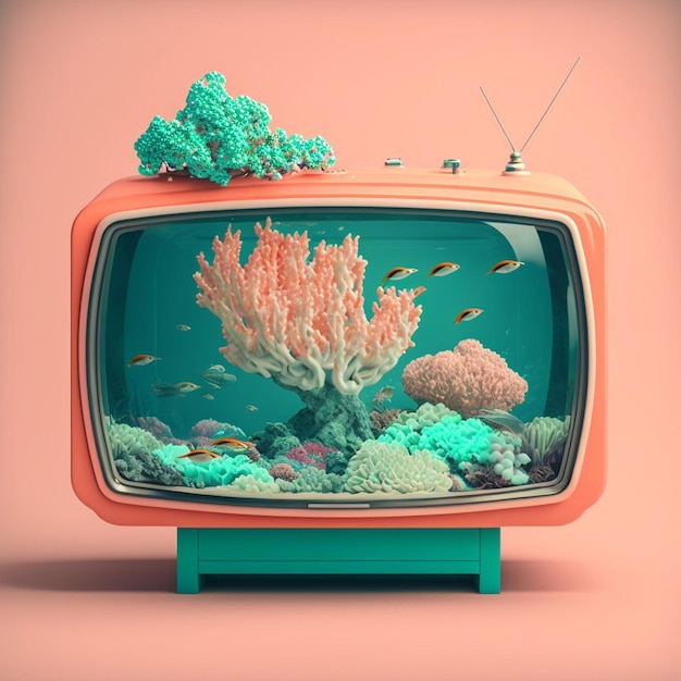 Foto un televisor con un arrecife de coral.