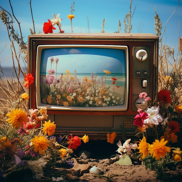 un televisor con flores