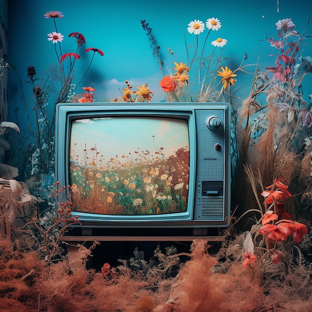 un televisor con flores