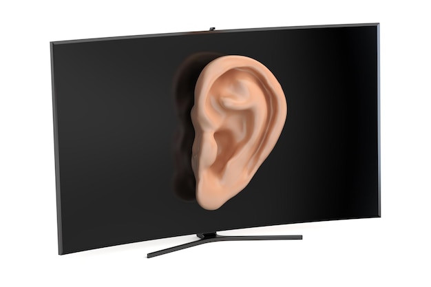 Televisor con inteligencia auditiva y concepto de espionaje renderizado 3D