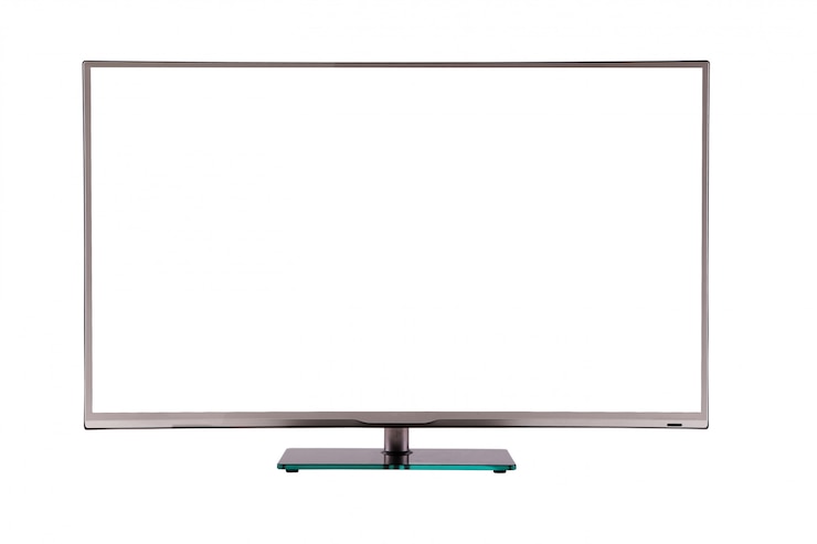 Foto televisor lcd de plasma delgado moderno en un soporte de cristal negro plateado aislado