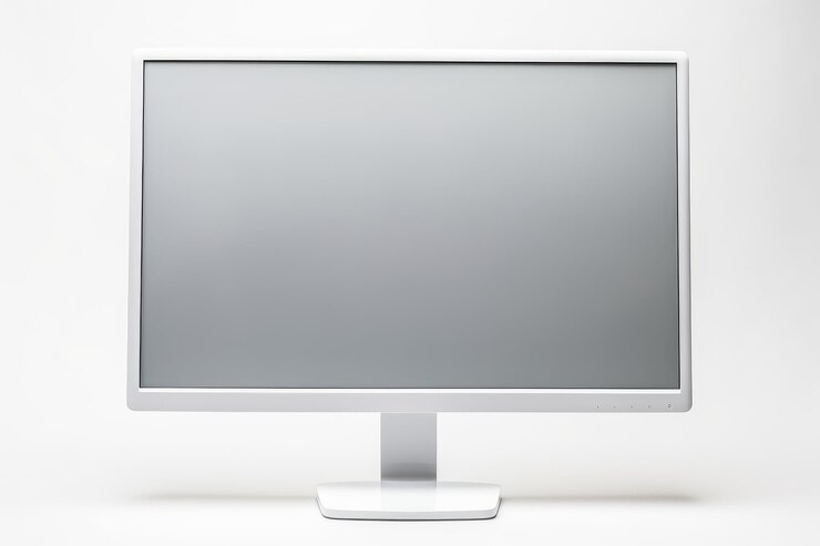 Foto un televisor de pantalla plana con un marco plateado y un fondo blanco