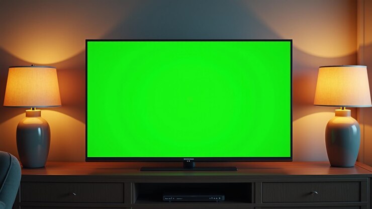 el televisor de pantalla plana se muestra en la mesa con dos lámparas