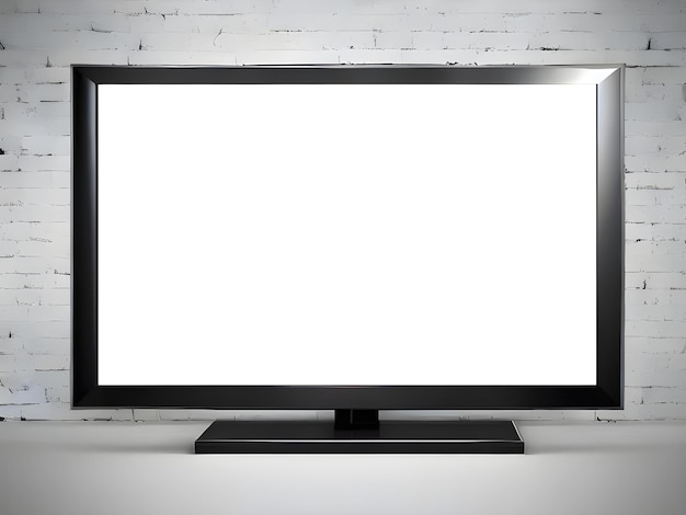 El televisor de pantalla plana de pantalla blanca en blanco se encuentra en la mesa_ai_generado