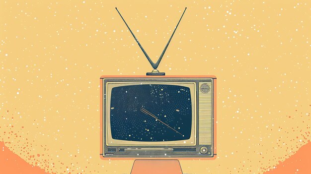 Foto un televisor retro con una pantalla nevada se sienta en un fondo de color sólido el tv tiene un par de antenas de orejas de conejo en la parte superior