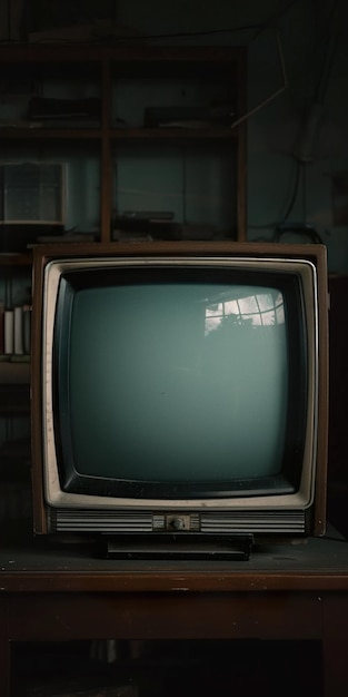 Foto un televisor sentado en una mesa en el estilo de visuales retro estética vintage