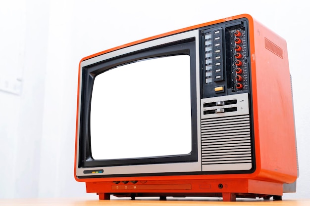 Televisor vintage aislado Televisión retro Viejo televisor rojo vintage tecnología retro Concepto de tv antiguo