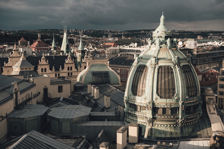 Foto telhados de praga e obecni dum vista da torre poder. república checa