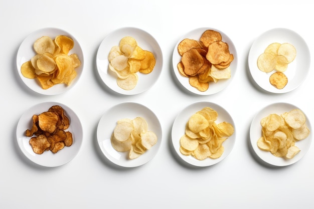 Teller Kartoffelchips Draufsicht Frittierter Snack Generieren Sie Ai