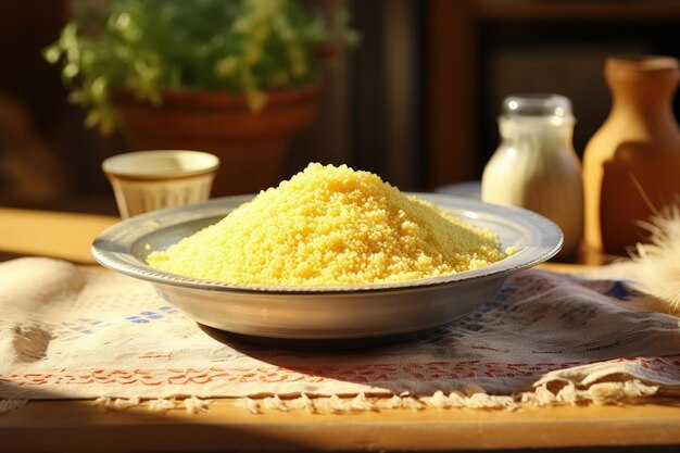 Foto teller mit couscous auf dem tisch brasilianisches essen generative ai