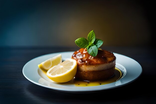 Teller mit Essen mit Zitrone und Zitrone