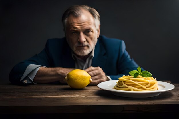 Foto teller mit essen mit zitrone und zitrone