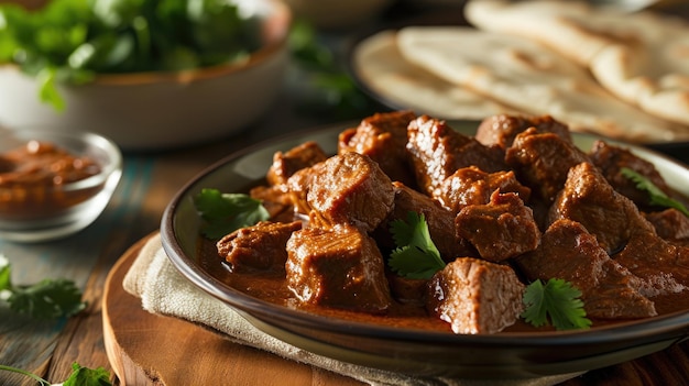 Teller mit Fleisch und Fladenbrot