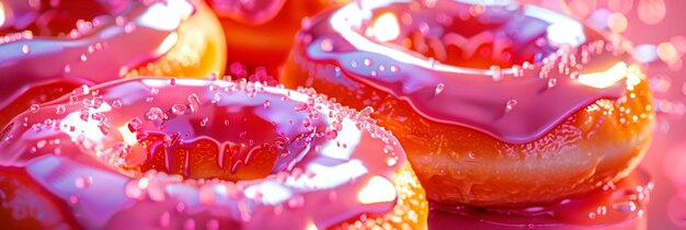 Teller mit glänzenden Donuts, die ihr glänzendes Äußere und das flauschige Innere in lebendigen Details präsentieren Generative KI