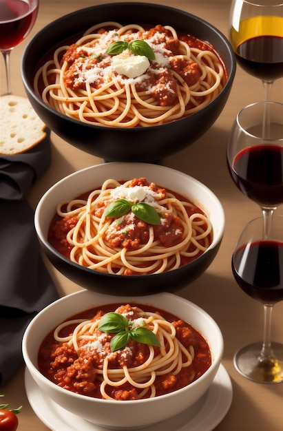 Teller mit köstlichen Spaghetti Bolognaise oder Bolognese mit herzhaftem Hackfleisch und Tomatensauce