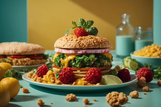 Teller mit leckerem vegetarischen Sandwich auf dem Tisch Nahaufnahme gesunde pflanzliche Lebensmittelrezepte