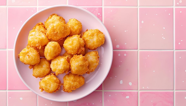 Foto teller mit leckeren nuggets auf rosa fliesen-hintergrund