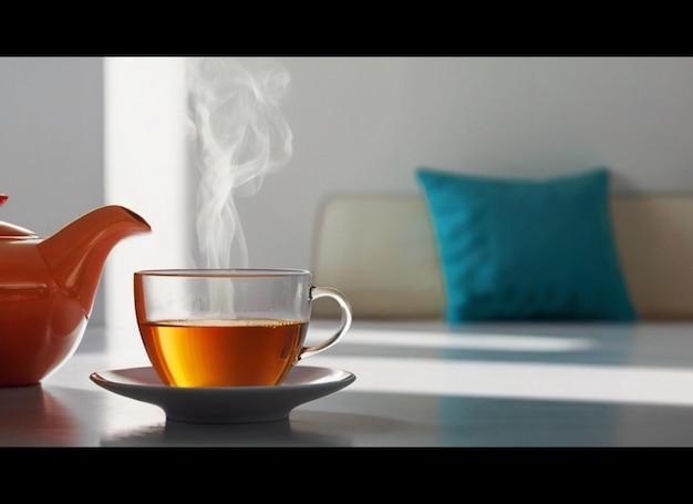 telón de fondo blanco limpio una taza de té se representa en un estilo audaz y moderno
