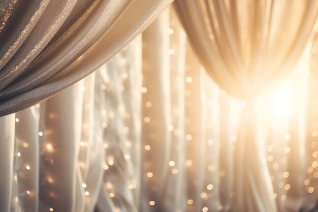 El telón de fondo de la boda con cortinas brillantes