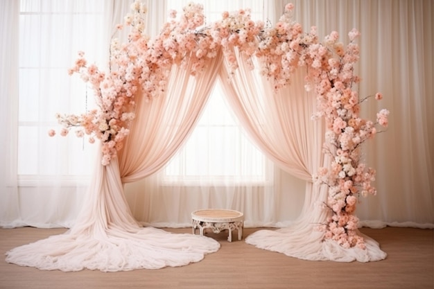 telón de fondo de la boda con flores y decoración de la boda