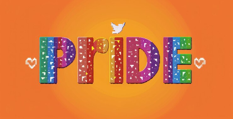 Foto el telón de fondo colorido del arco iris resalta el texto en negrita del orgullo celebrando la unidad lgbtq