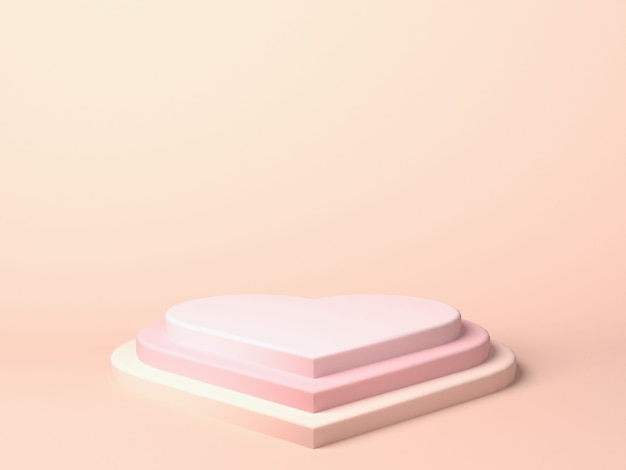 Telón de fondo de escenario de podio en forma de corazón rosa pastel para soporte de exhibición de productos o utilizado en otros diseños. Representación 3d