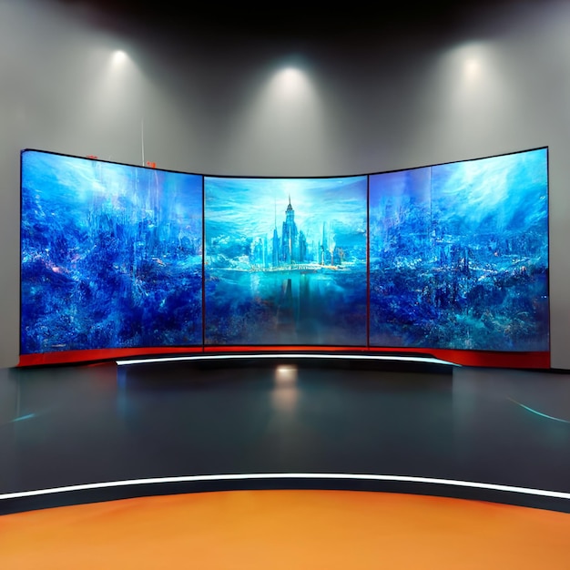 Telón de fondo de estudio de noticias para programas de televisión TV en la pared 3D telón de fondo de estudio de noticias virtual Ilustración 3D