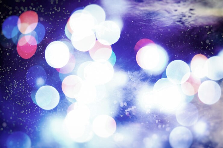 Foto telón de fondo del festival navideño: exhibición de celebraciones iluminadas con círculos brillantes.