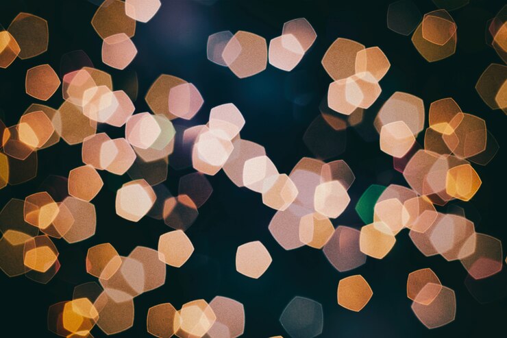 Foto telón de fondo del festival navideño: exhibición de celebraciones iluminadas con círculos brillantes.