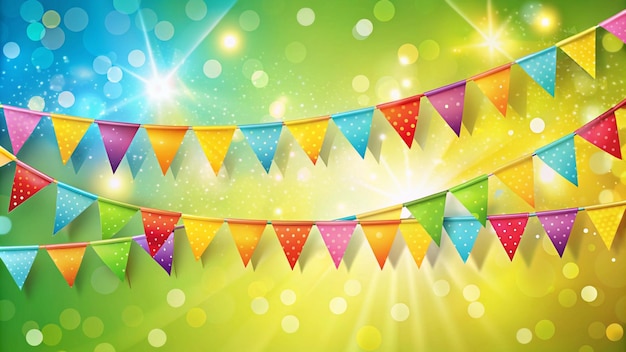 Un telón de fondo festivo con coloridas banderas y luces bokeh