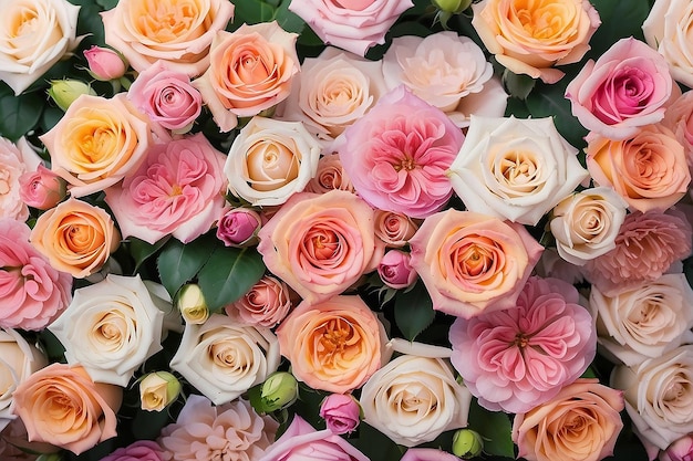 El telón de fondo de la flor de la boda el fondo colorido la rosa fresca el racimo de flores