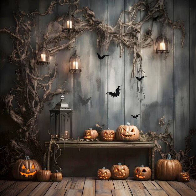 Foto el telón de fondo de halloween es el escenario de la calabaza.