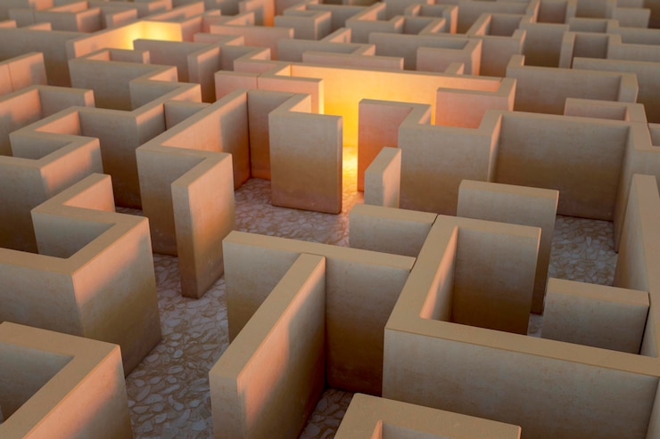 Foto telón de fondo de laberinto iluminado creativo solución y concepto de idea renderización 3d