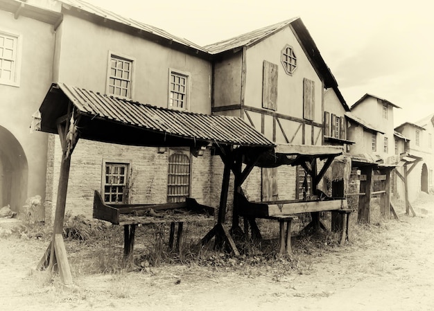 Telón de fondo de mercado medieval sepia vintage horizontal