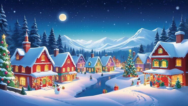 un telón de fondo navideño vibrante y alegre al estilo de los dibujos animados