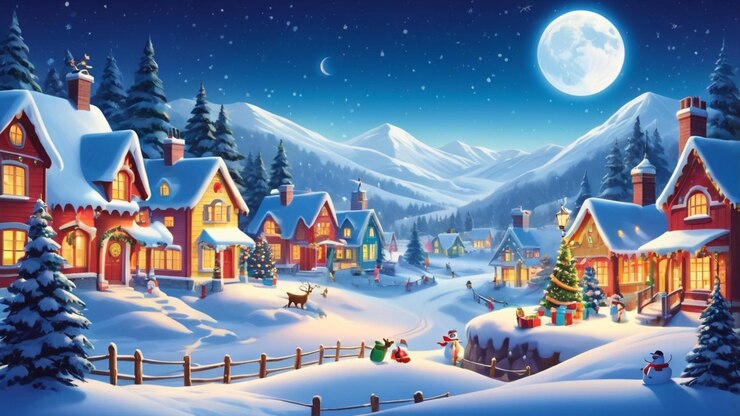 un telón de fondo navideño vibrante y alegre al estilo de los dibujos animados