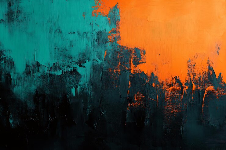 Telón de fondo de pintura al óleo abstracta de azul azulado y naranja