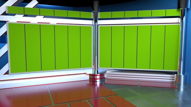 Telón de fondo para programas de televisión TV en la pared 3D Fondo de estudio de noticias virtuales Representación 3d