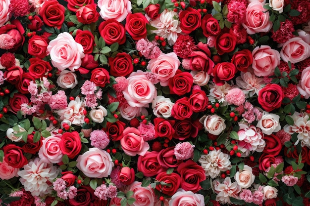 telón de fondo de rosas rojas y rosas flores fondo de pared decoración de boda