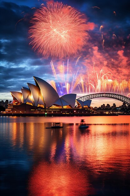 Foto telón de fondo vibrante que representa los puntos de referencia icónicos de australia como la ópera de sídney y uluru