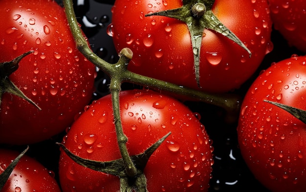 El telón de tomate con fondo sin costuras adornado con tomates frescos brillantes