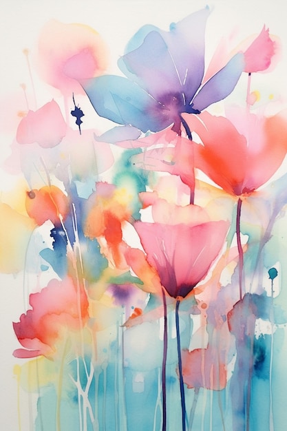 Tem muitas flores coloridas que estão na ai generativa aquarela