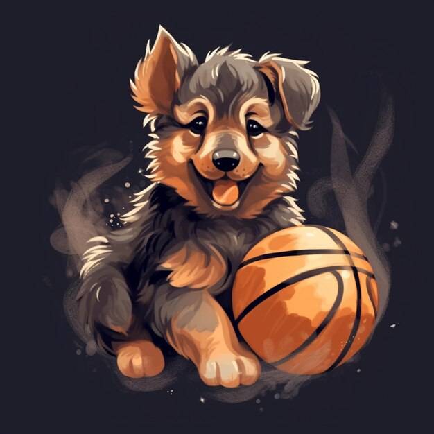 tem um cachorro que está sentado com uma bola de basquete nas patas ai generativa