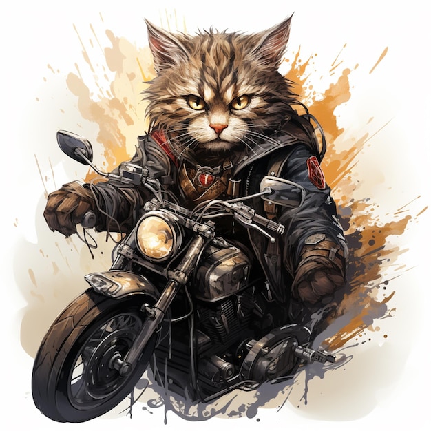Tem um gato andando de moto com capacete na ai generativa