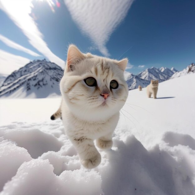 tem um gato andando na neve generativo ai