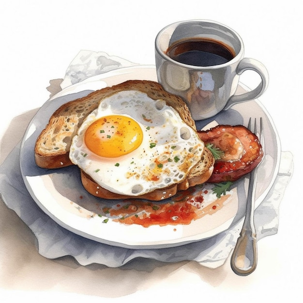 Tem um prato com café da manhã com ovos e bacon gerador de ai