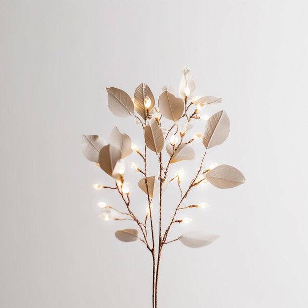 tem um vaso com uma planta com flores brancas e luzes generativas ai
