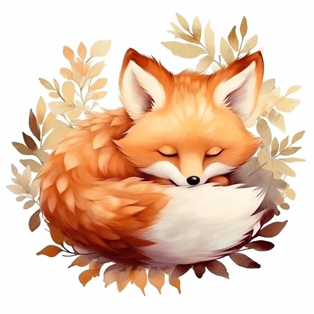 tem uma raposa que está enrolada dormindo em uma flor generativa ai