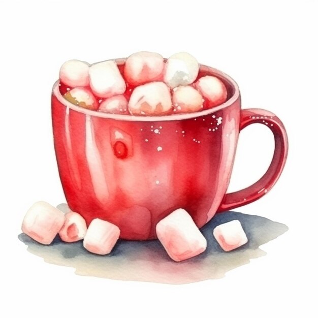 Foto tem uma xícara de chocolate quente com marshmallows ao lado generativo ai