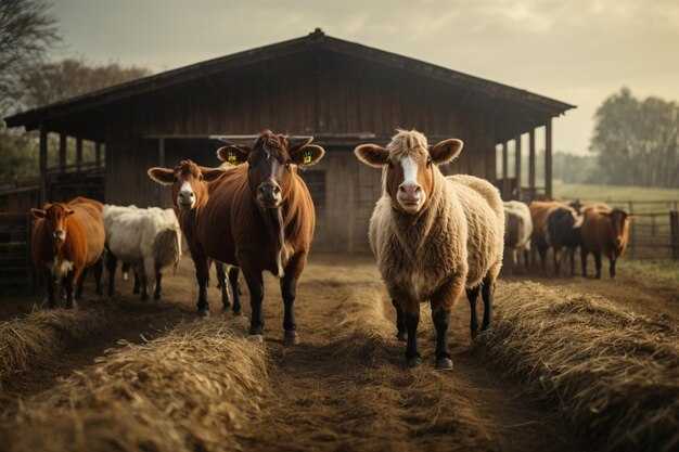 Tema agrícola con animales de granja ar c